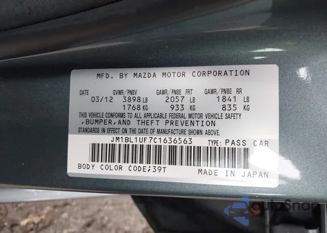 2012 Mazda 3 I z USA, uszkodzony, nr VIN JM1BL1UF7C1636563